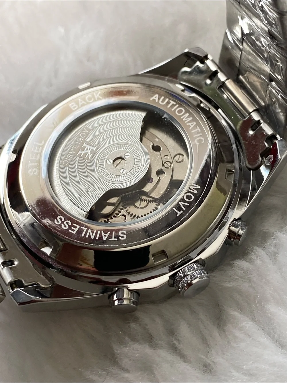 Men's Automatic Silver Stainless Steel Watch with Black Dial